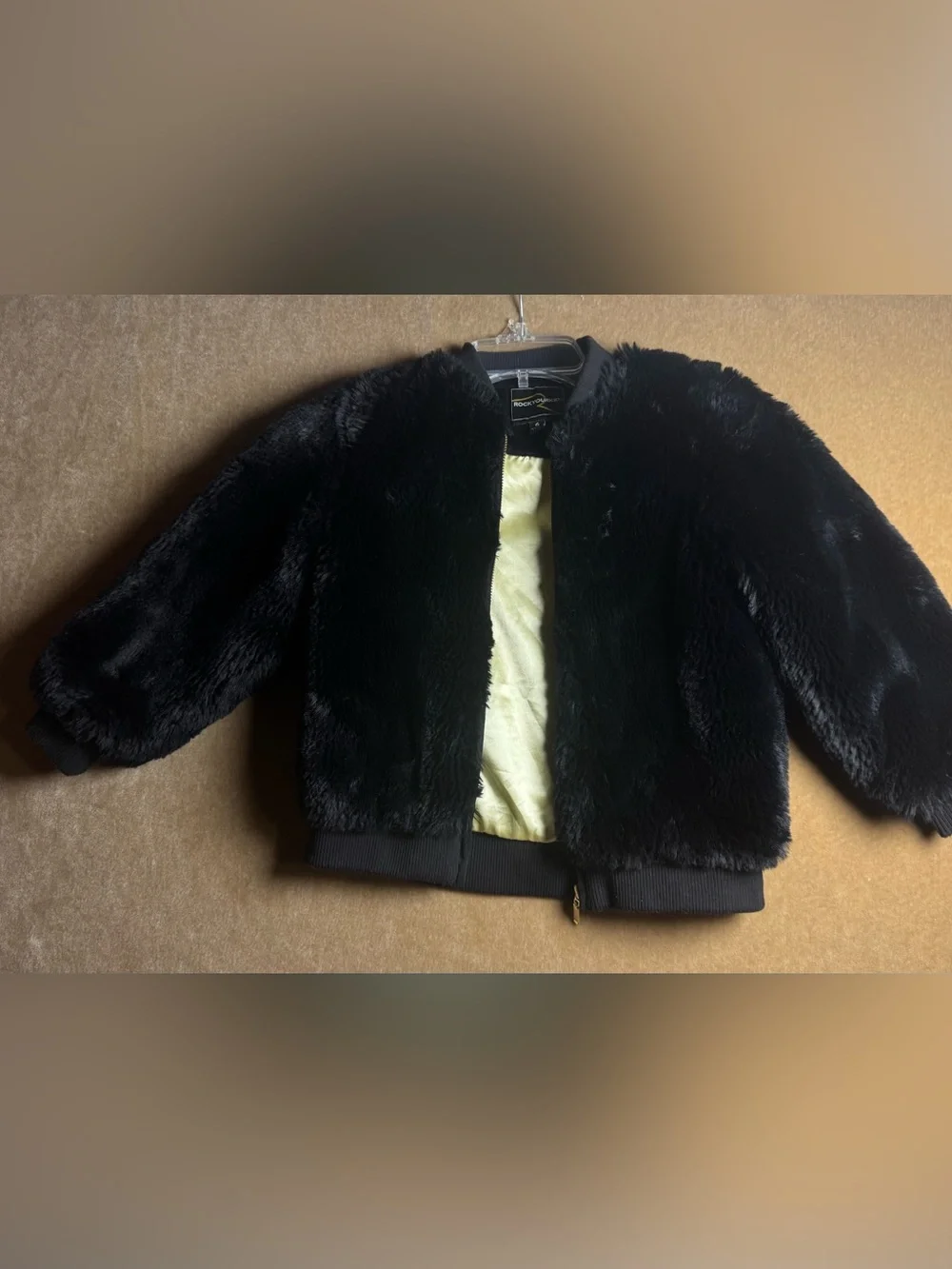 Rock Your Kid Kids Plush Bomber Jacket - Black size 6